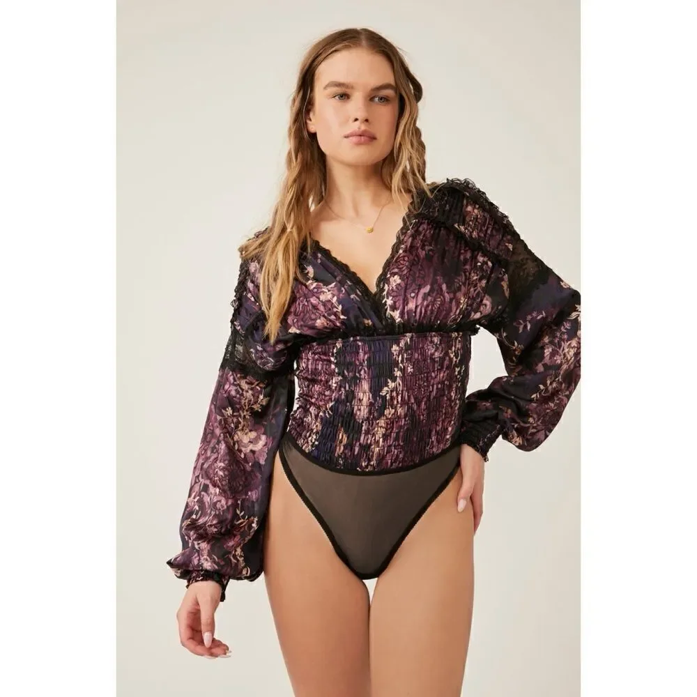 NWT Free People Worth the Wait Bodysuit in Black Combo, Size Small